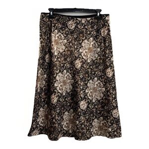 Vtg Wrapper Y2K Floral Black Gold Paisley Size M Midi Wrap Skirt USA Made Satin